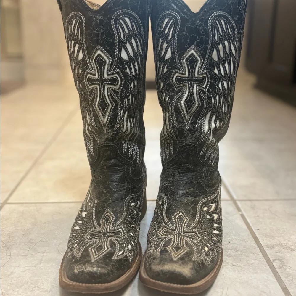 Corral women 9 1/2 Black and White Western Cowboy Boots - Picture 1 of 7